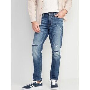 Old Navy Slim Built-In Flex Ripped Jeans Mens 33x36 Blue Medium Wash Stretch NEW